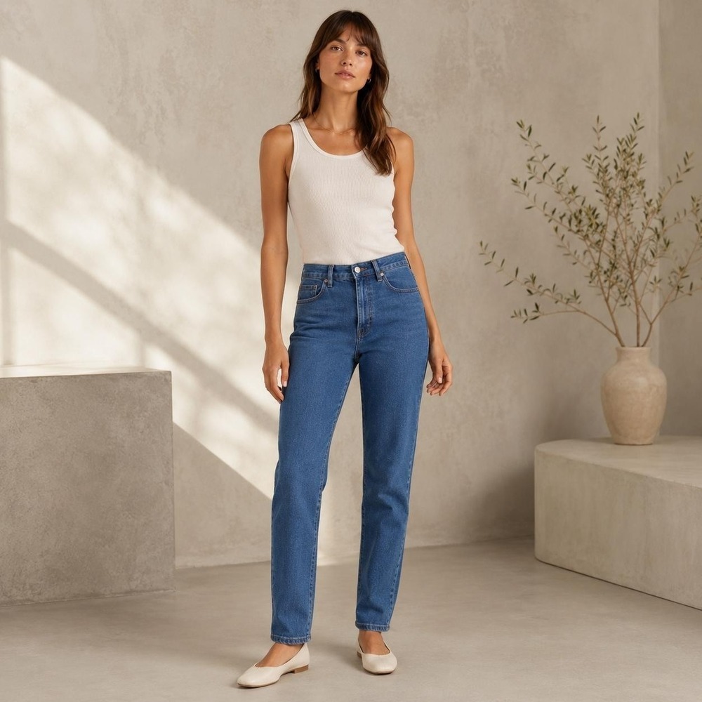 EVERLANE Women's Blue Jeans 28 High Rise Slim Straight Button Fly CIGARETTE